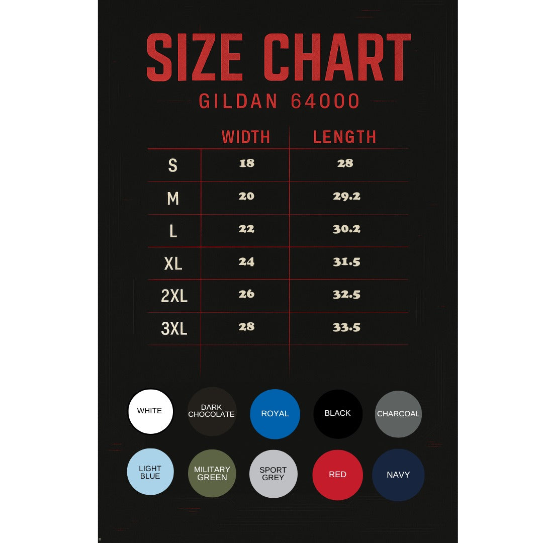 Gildan 64000 Size Chart S-3XL product type